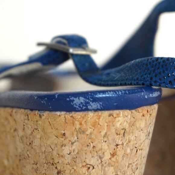 “Jimmy Choo” Royal Blue Slingback Cork Wedges - Size 38 - Picture 8 of 8